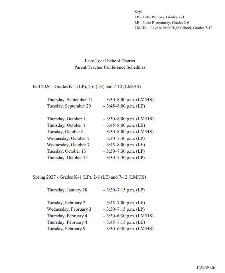 2026-2027 Conferences Schedule